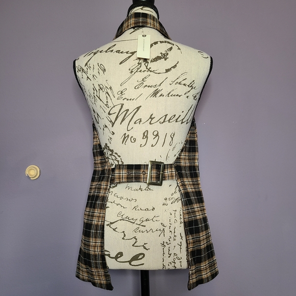 Anthropologie Pilcro Black and Tan Plaid Halter Backless Blouse - Picture 9 of 14